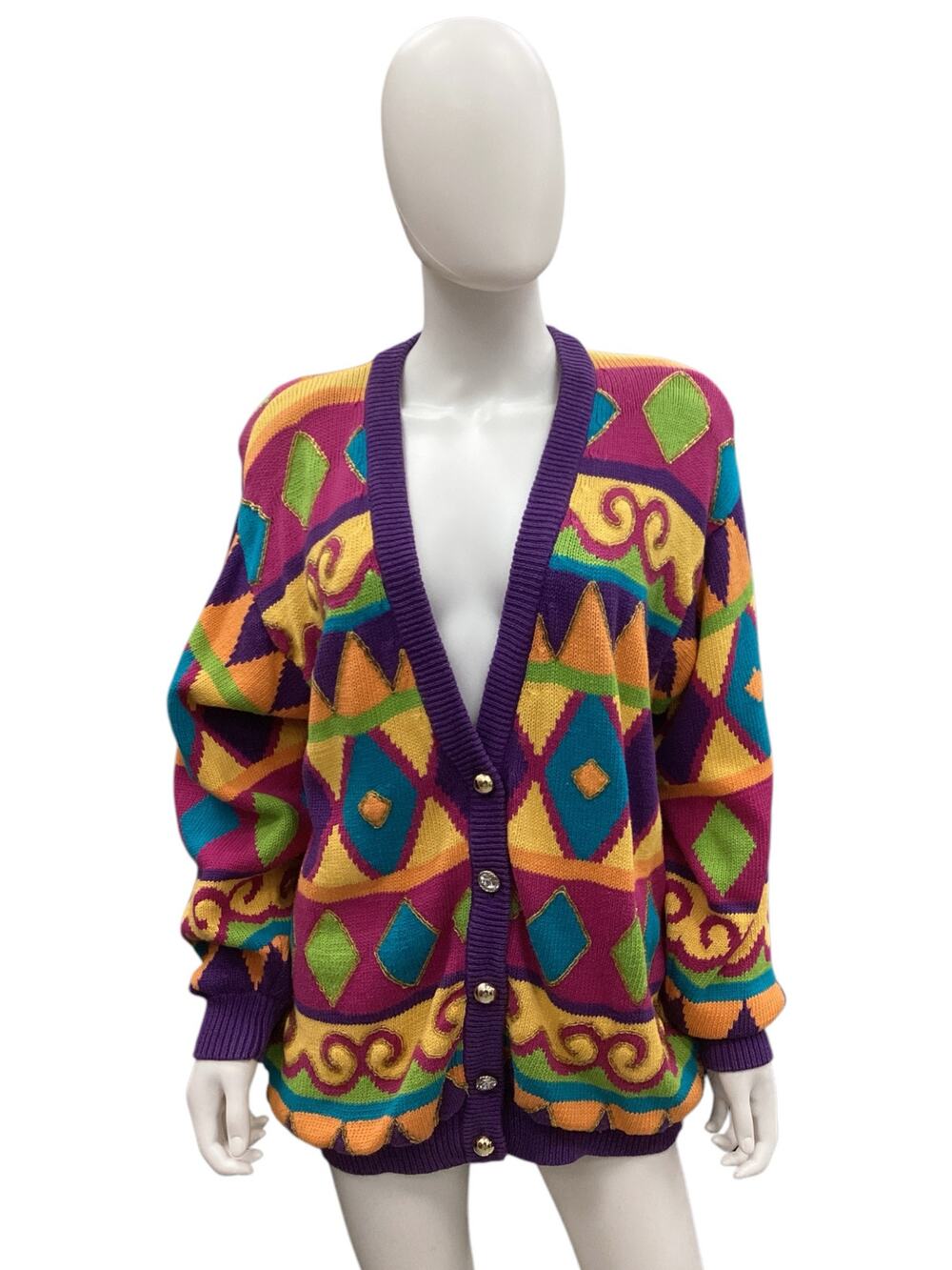 VTG 1980’ Women’s Cardigan One Size Oversized Lined Metal Buttons Multicolor